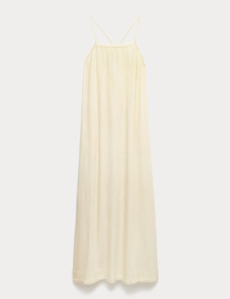 Square Neck Lace Insert Maxi Shift Dress with Linen