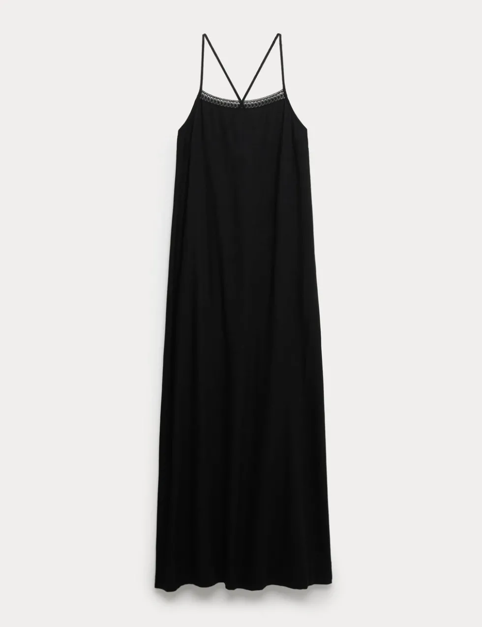 Square Neck Lace Insert Maxi Shift Dress with Linen