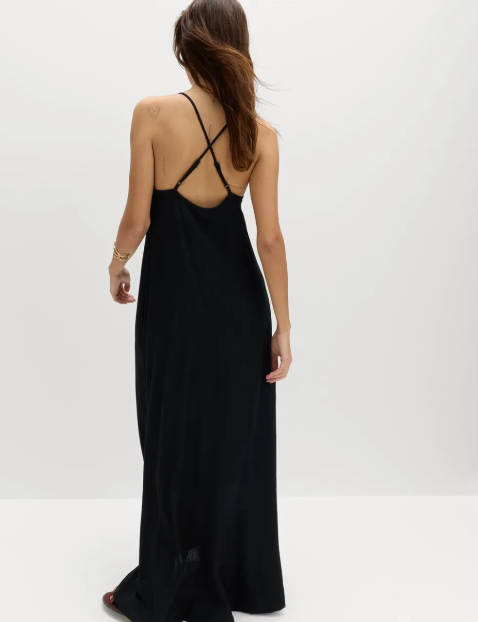 Square Neck Lace Insert Maxi Shift Dress with Linen