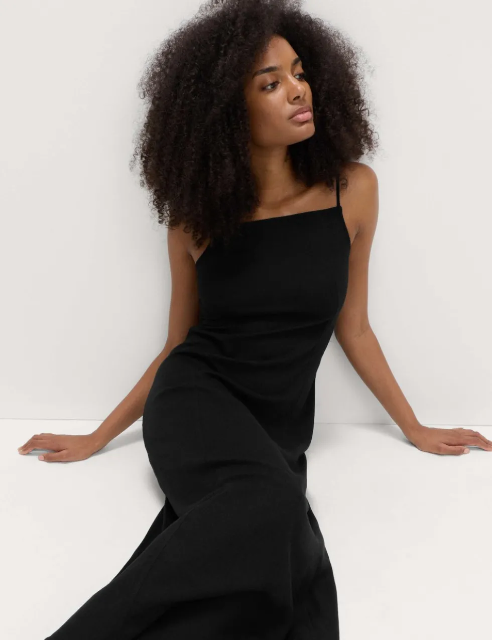 Square Neck Maxi Shift Dress with Linen