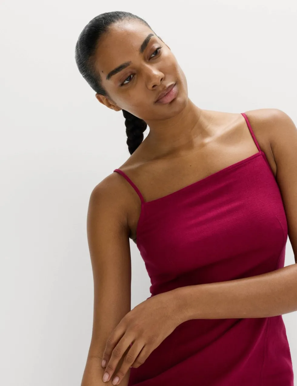 Square Neck Mini Shift Dress with Linen