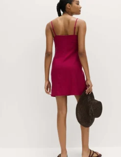 Square Neck Mini Shift Dress with Linen