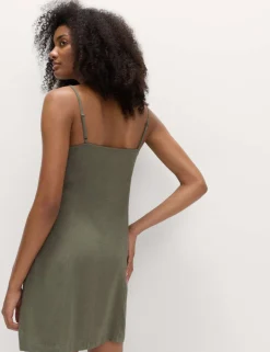 Square Neck Mini Shift Dress with Linen