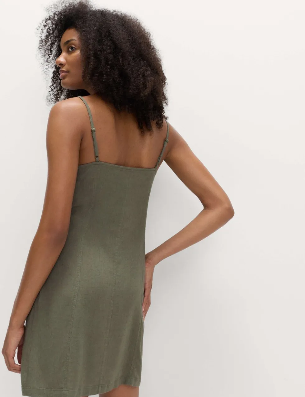 Square Neck Mini Shift Dress with Linen