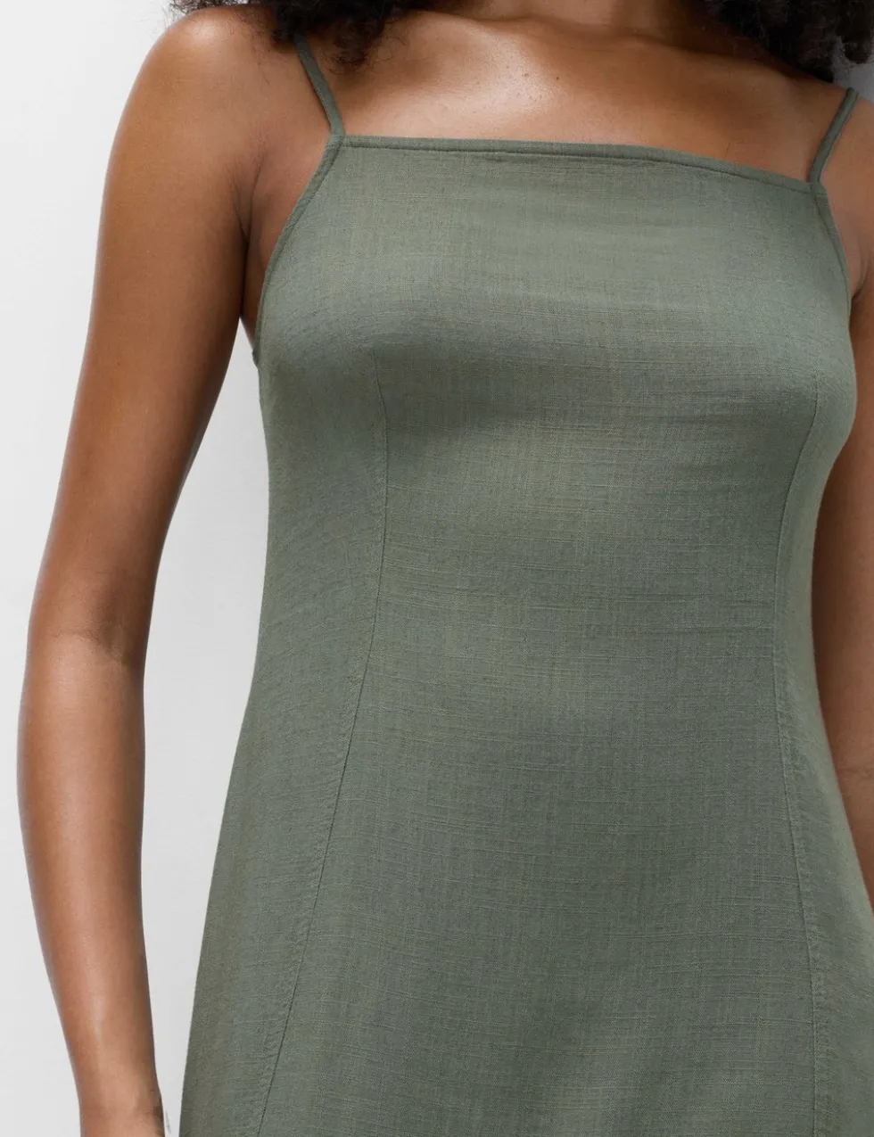 Square Neck Mini Shift Dress with Linen