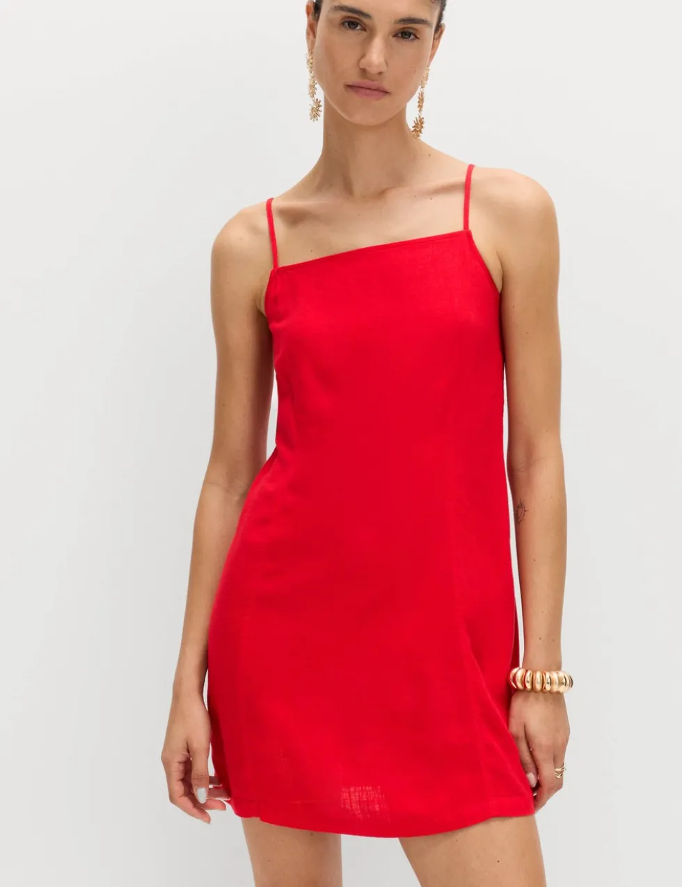 Square Neck Mini Shift Dress with Linen