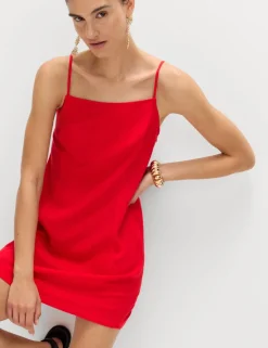 Square Neck Mini Shift Dress with Linen