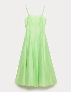 Square Neck Panel Detail Strappy Midi Skater Dress