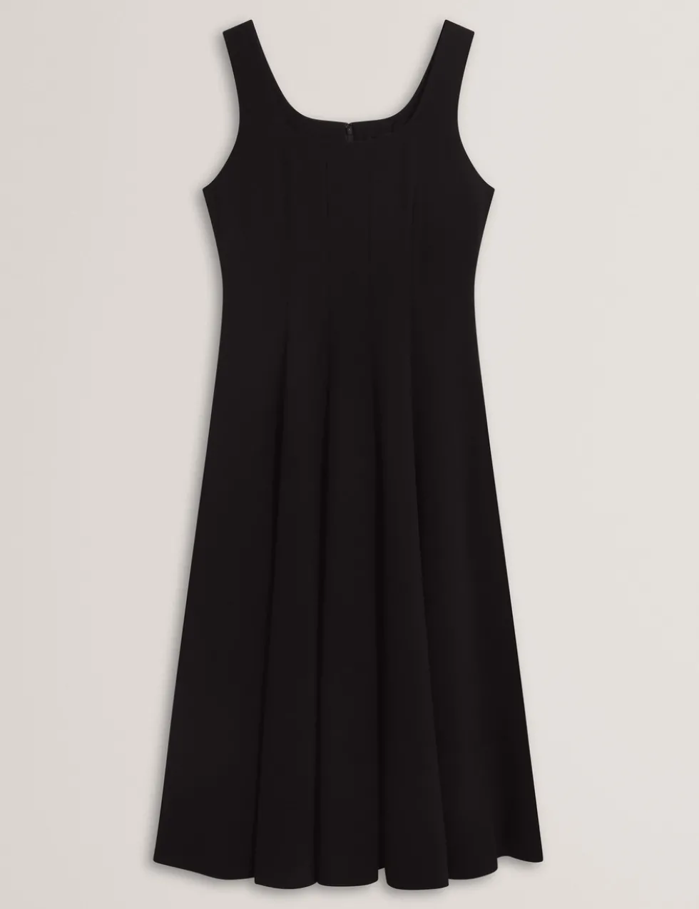 Square Neck Pleated Midi Skater Dress
