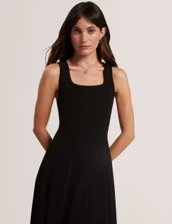Square Neck Pleated Midi Skater Dress