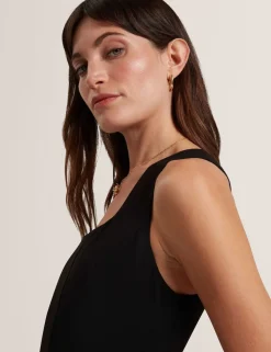 Square Neck Pleated Midi Skater Dress