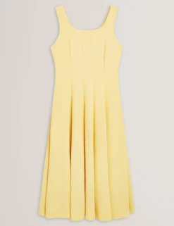 Square Neck Pleated Midi Skater Dress