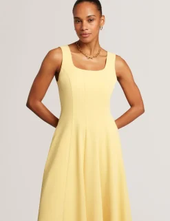 Square Neck Pleated Midi Skater Dress