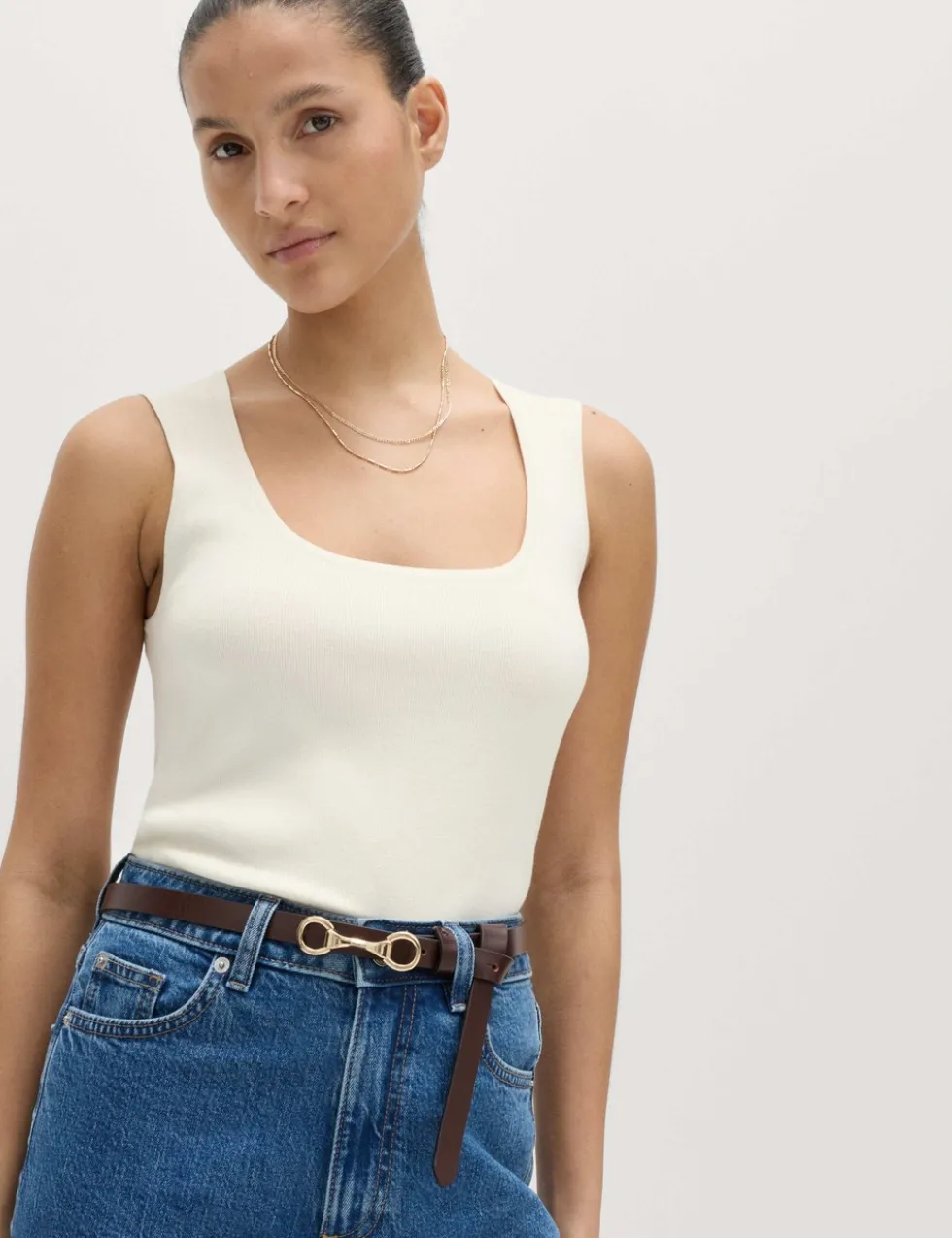 Square Neck Slim Fit Knitted Vest