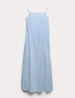 Square Neck Strappy Maxi Shift Dress with Linen
