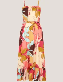 Square Neck Strappy Midi Tiered Dress