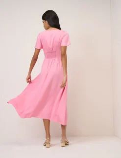 Square Neck Tie Front Midi Skater Dress