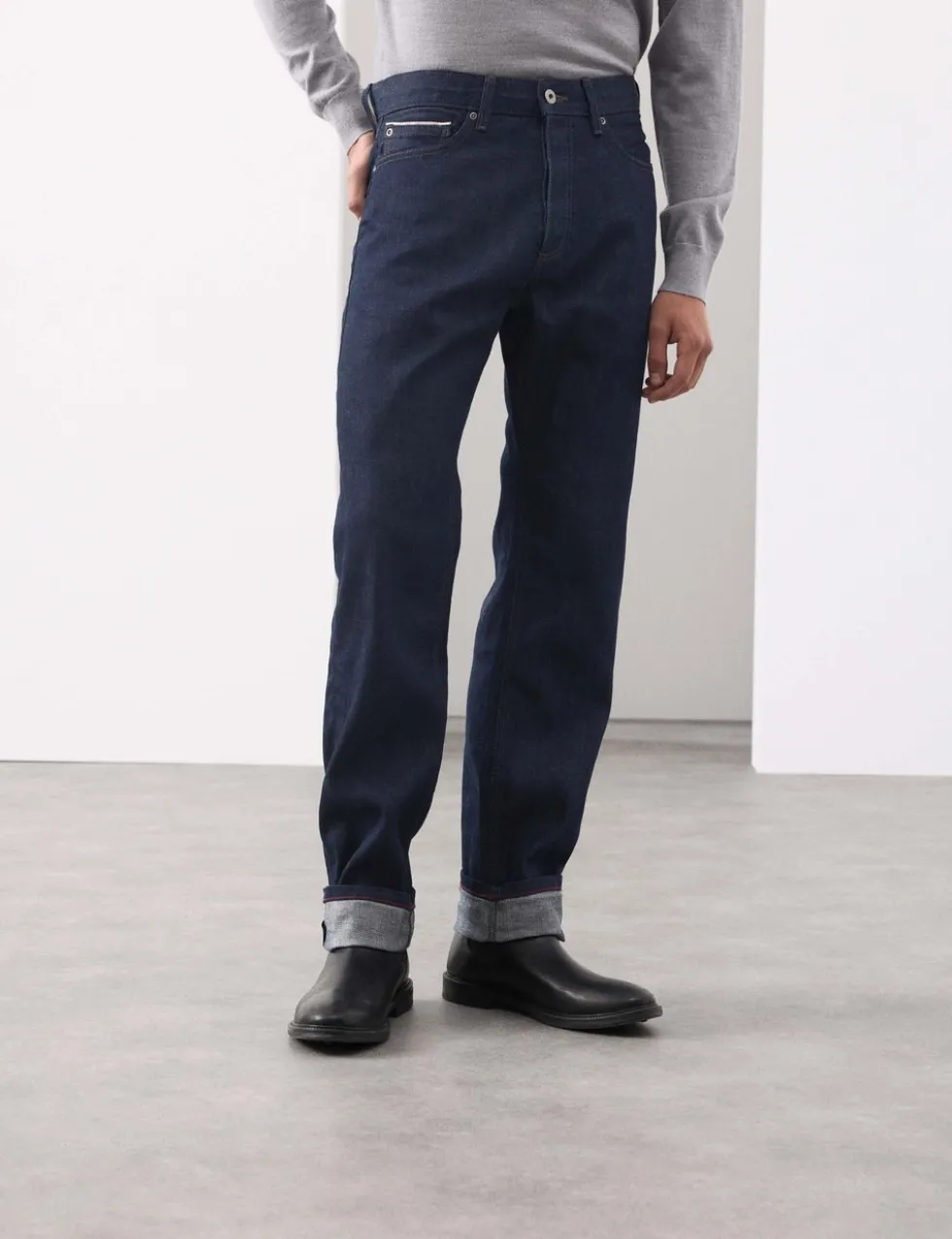 Straight Fit Pure Cotton Selvedge Jeans