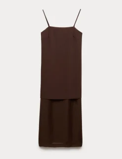 Strappy Midi Drop Waist Column Dress