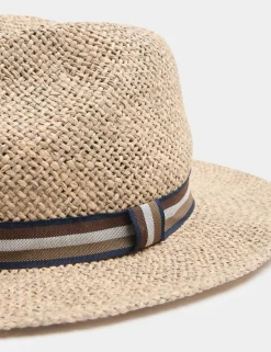 Striped Band Broad Brim Hat