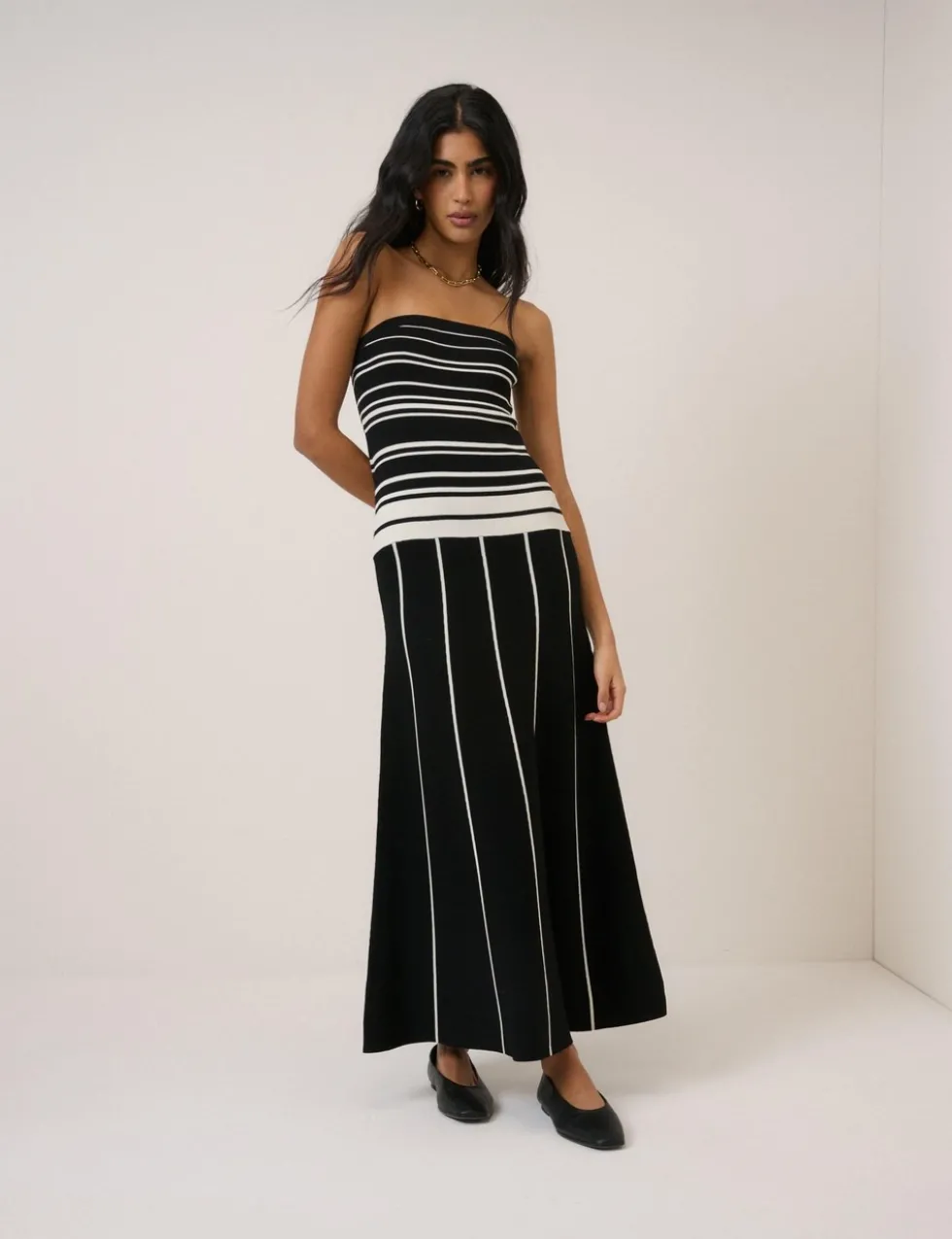 Striped Bandeau Knitted Waisted Dress