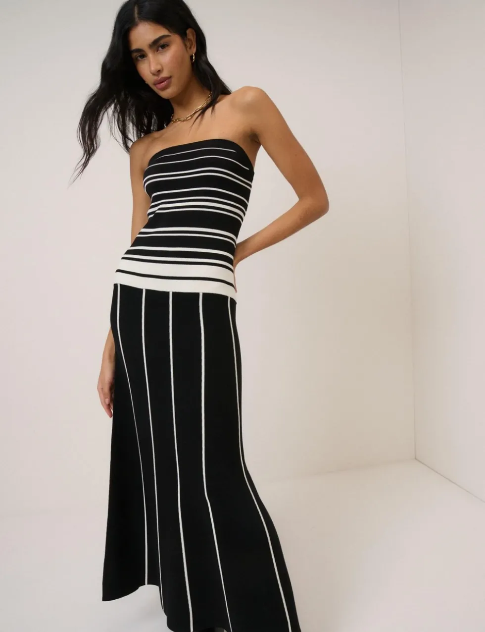 Striped Bandeau Knitted Waisted Dress