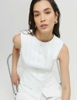 Striped Button Through Longline Waistcoat