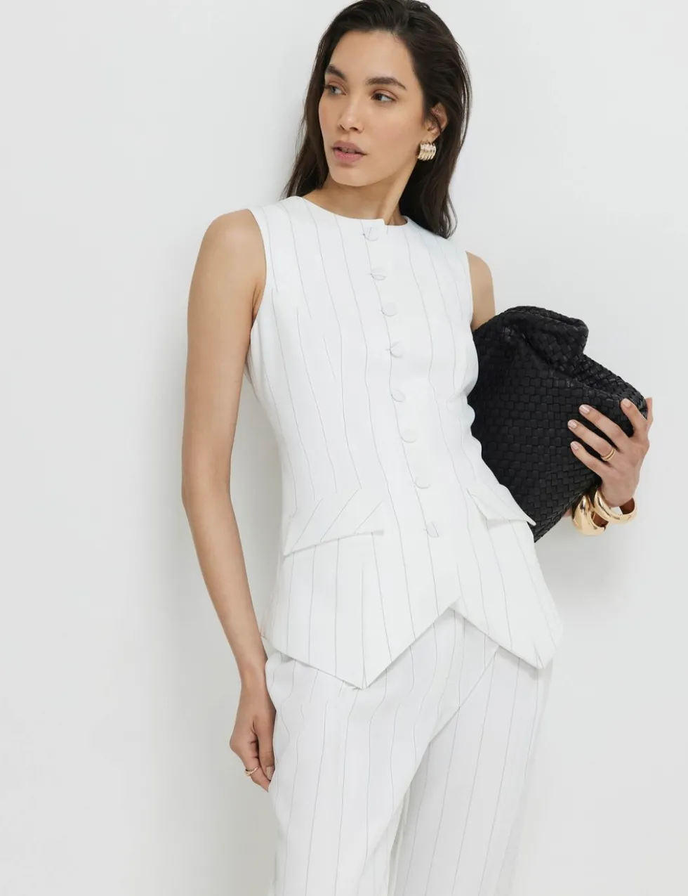 Striped Button Through Longline Waistcoat