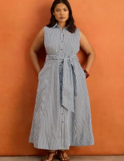 Striped Button Through Maxi Shirt Dress