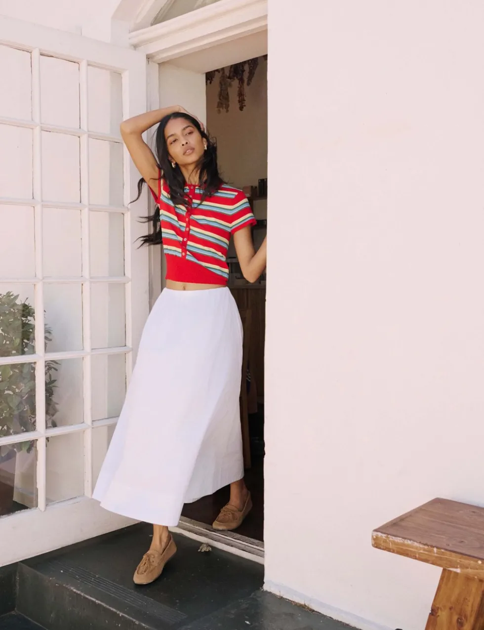 Striped Collared Button Through Knitted Top