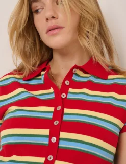 Striped Collared Button Through Knitted Top