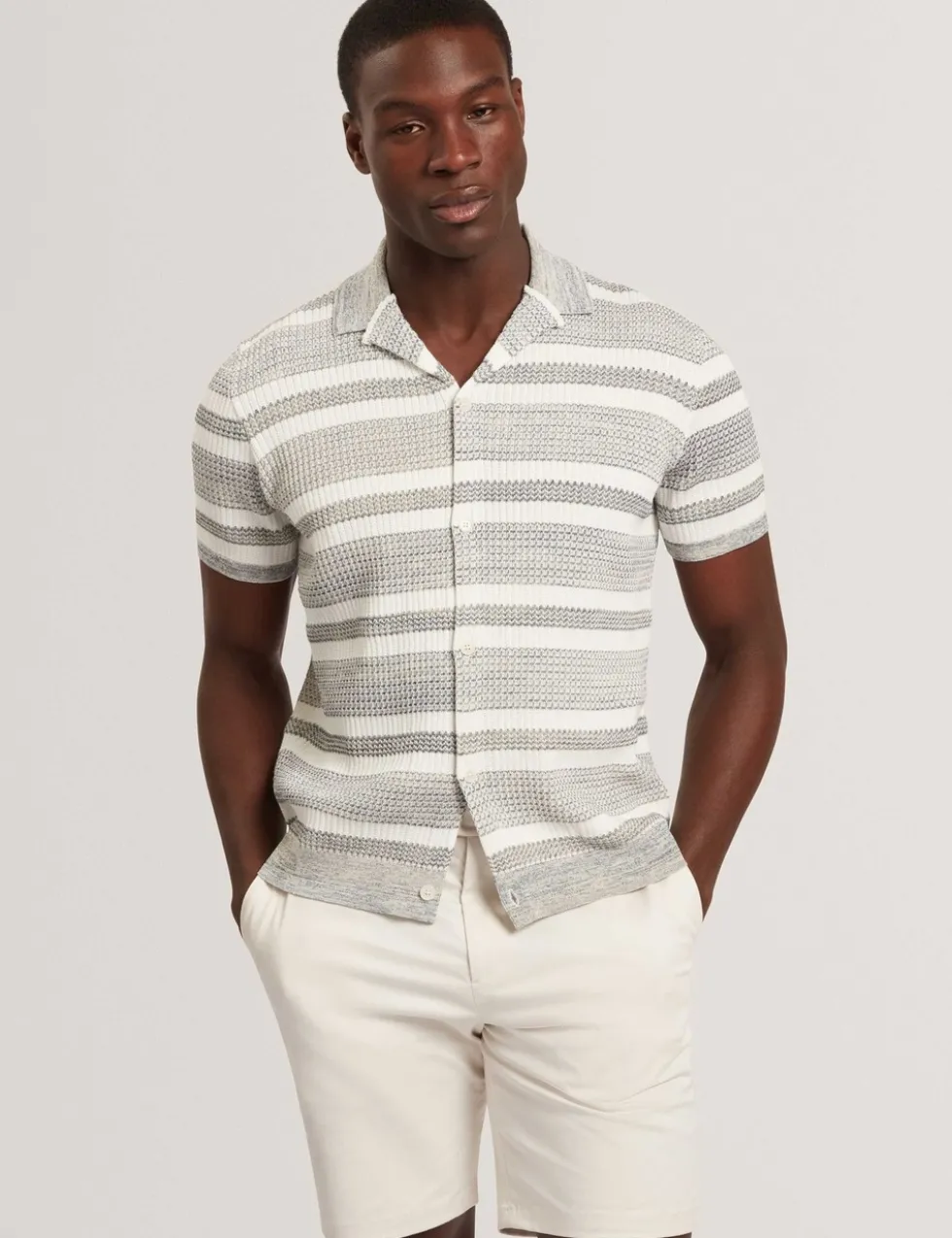Striped Collared Neck Knitted Shirt