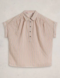 Striped Collared Popover Shirt with Cotton