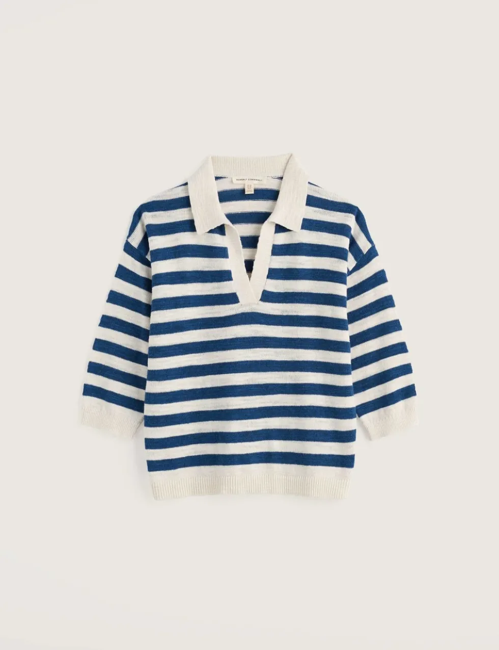 Striped Collared Relaxed Jumper with Linen