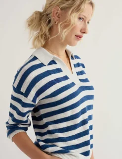 Striped Collared Relaxed Jumper with Linen