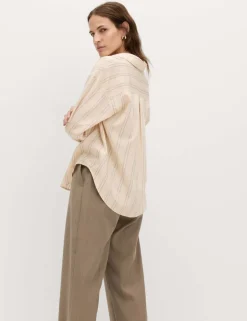 Striped Collared Shirt with Linen