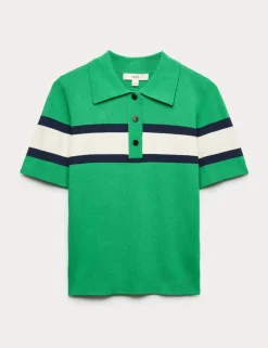Striped Collared Slim Fit Knitted Top
