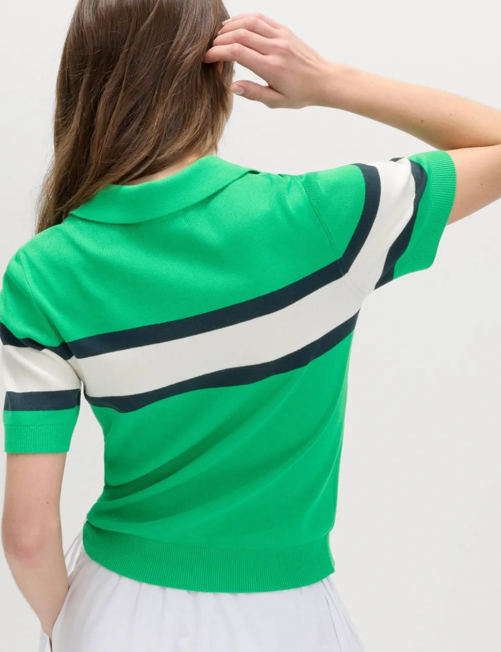 Striped Collared Slim Fit Knitted Top