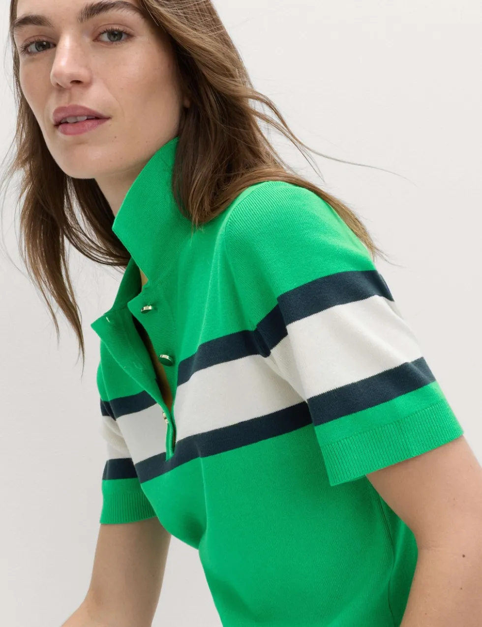 Striped Collared Slim Fit Knitted Top
