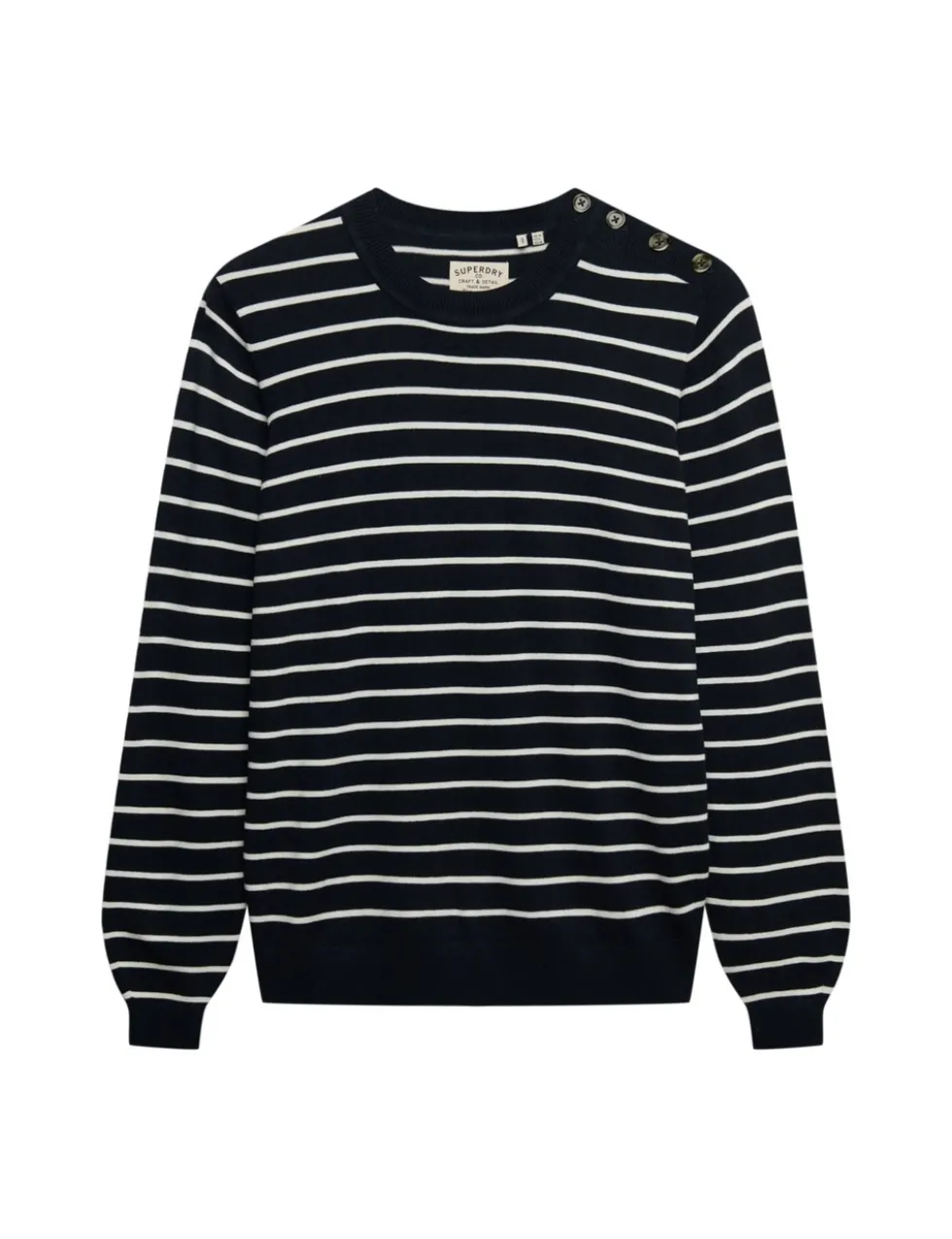 Striped Crew Neck Button Detail Jumper