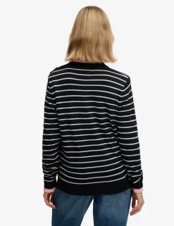 Striped Crew Neck Button Detail Jumper