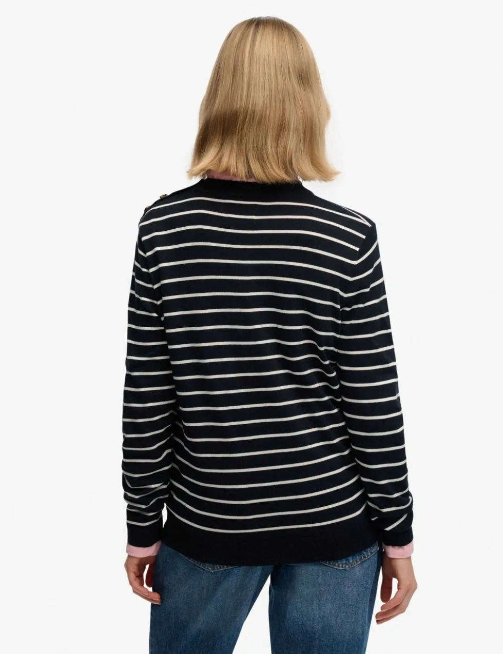 Striped Crew Neck Button Detail Jumper