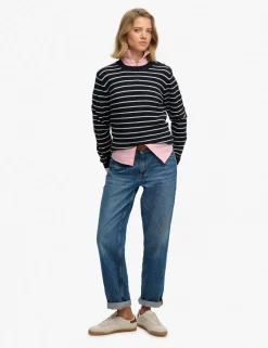Striped Crew Neck Button Detail Jumper