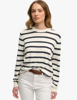Striped Crew Neck Button Detail Jumper