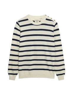 Striped Crew Neck Button Detail Jumper