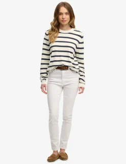 Striped Crew Neck Button Detail Jumper