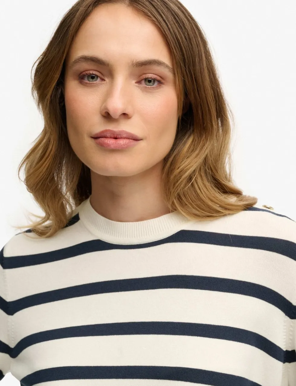 Striped Crew Neck Button Detail Jumper