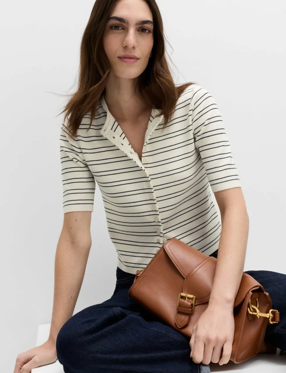 Striped Crew Neck Cropped Cardigan