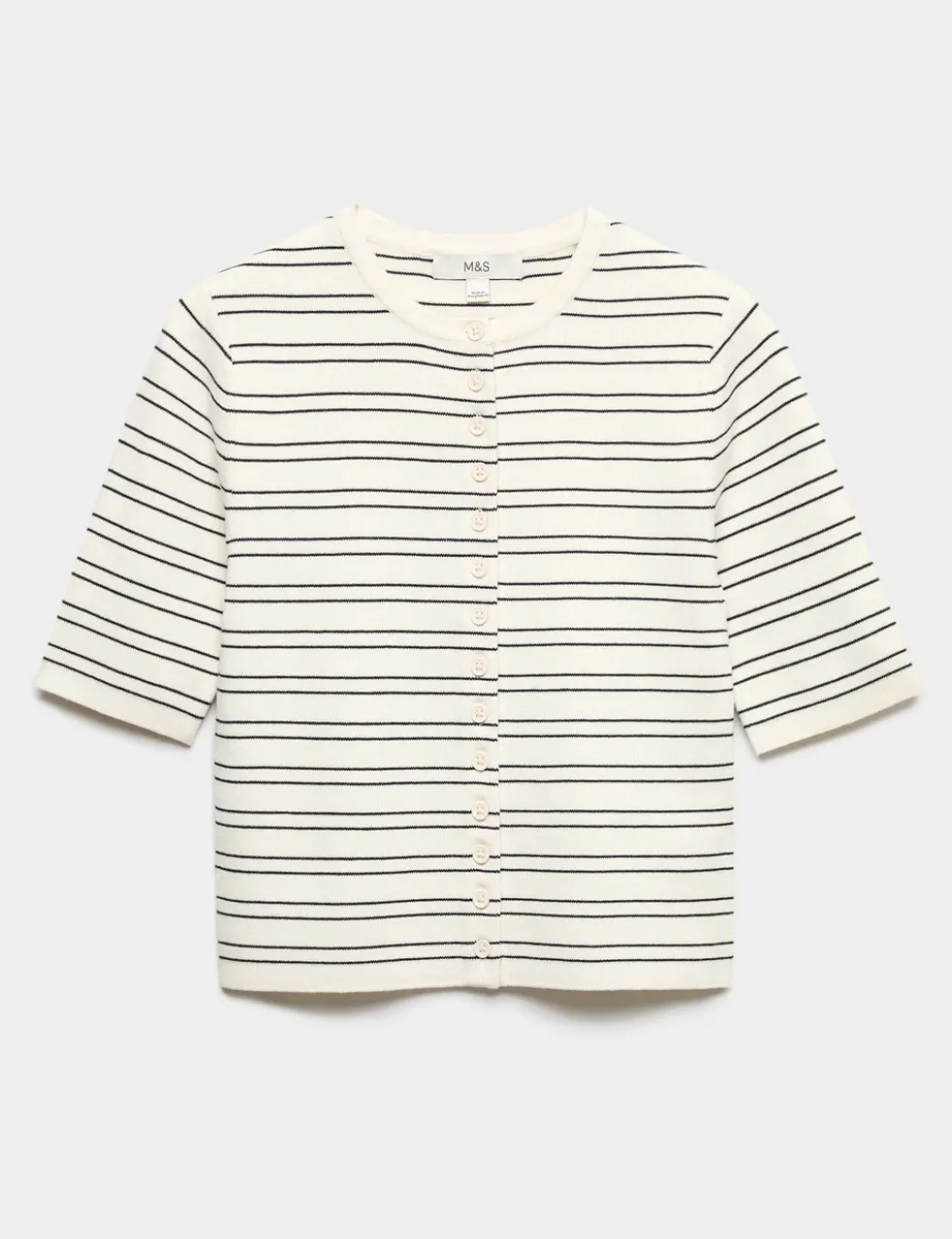 Striped Crew Neck Cropped Cardigan
