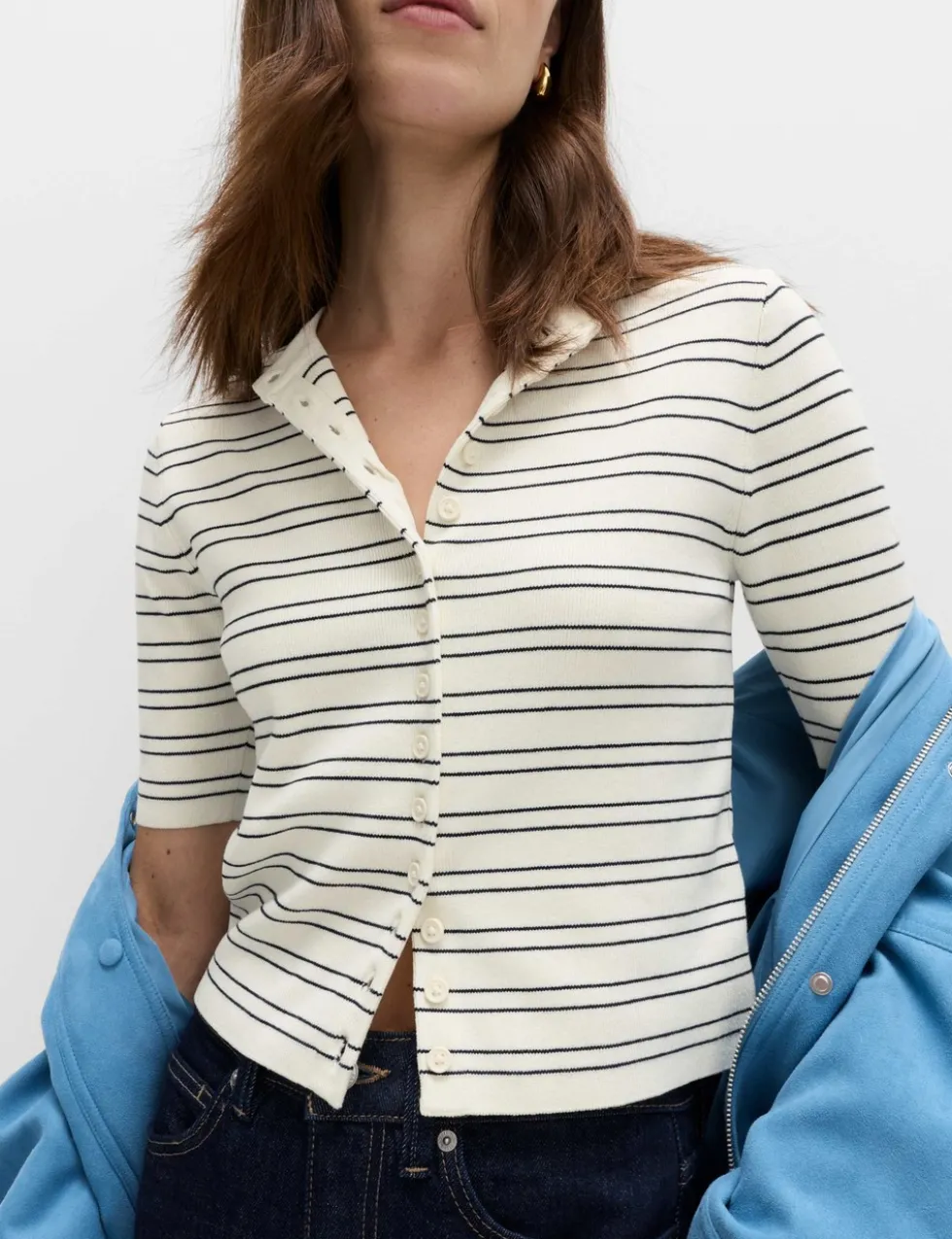 Striped Crew Neck Cropped Cardigan